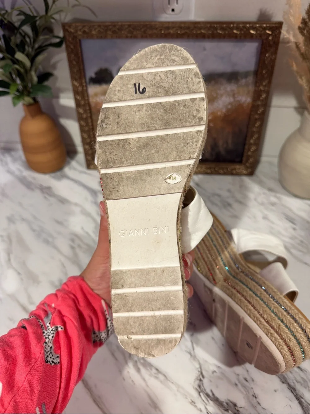 Gianni Bini White Espadrille Platform Slide Sandals with Multicolor Stripe Sole